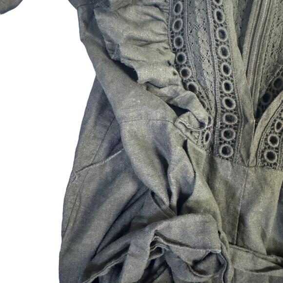 Farm Rio Black Lace Ruffle Long Sleeve V-Neck Jumpsuit Size XS - Picture 10 of 11